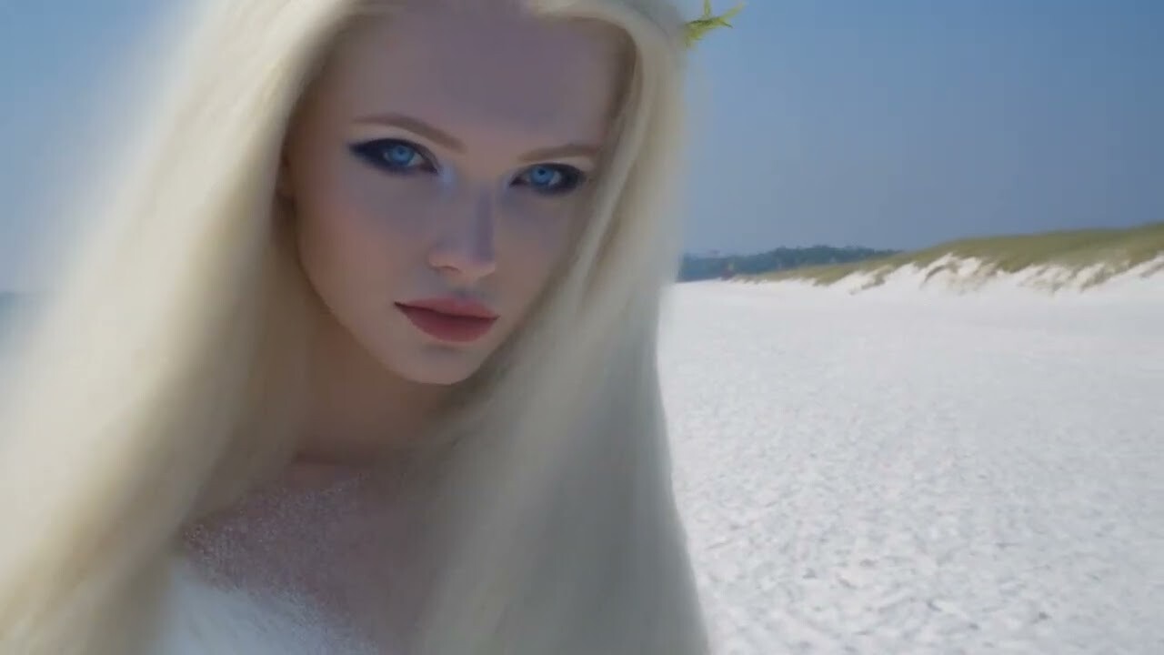 Blue Eyed Girl - Blue Eyed Girl Walking Gracefully on a White Beach